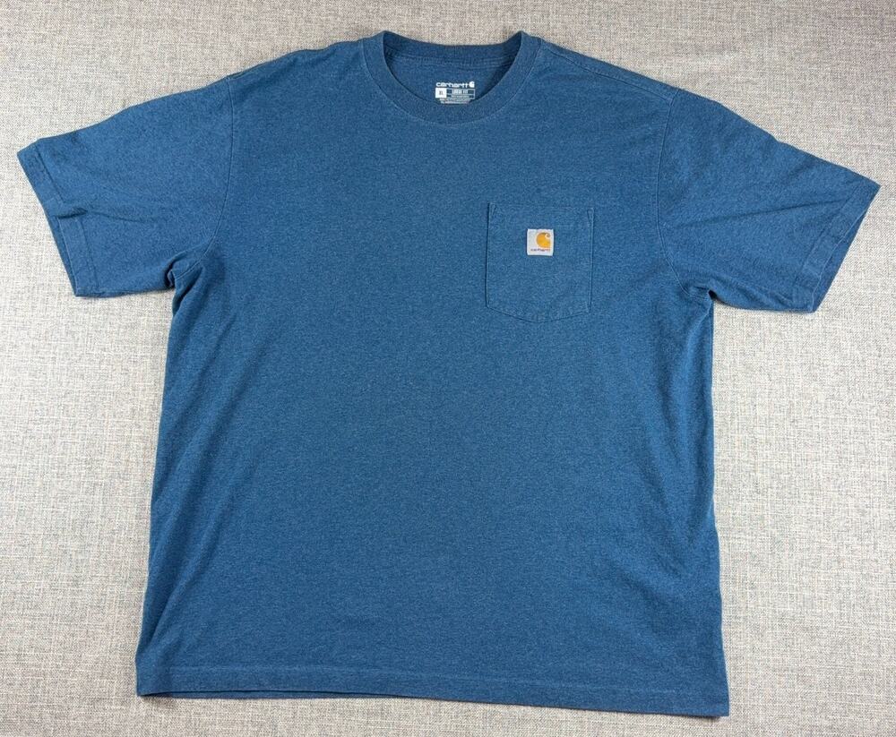 Carhartt K87 Mens XL Loose Fit Pocket T Shirt Blue Heather Workwear Logo